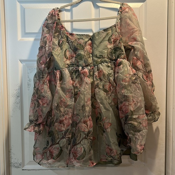 Fashion Nova Alice Floral Chiffon Baby Doll Mini Dress 1X Plus babydoll - Picture 9 of 9